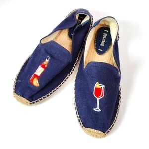 Soludos Wine Bottle & Glass Embroidered Canvas Espadrilles Flat 8